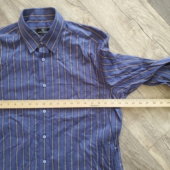 Bugatchi Uomo Shirt Mens L Large Purple Striped Flip Cuff Long Sleeve Button Up - Picture 10 of 12